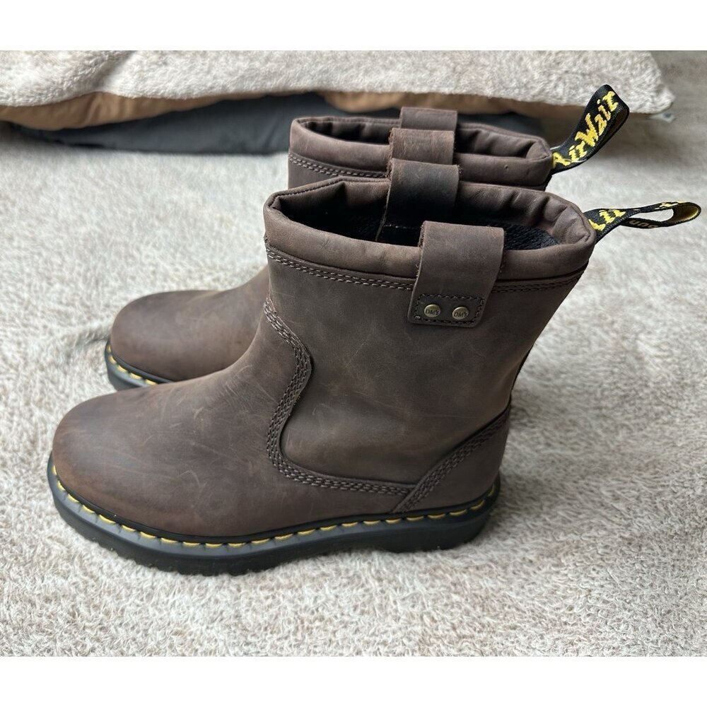 Dr. Doc Martens Anistone Lo 9 L - 8 M Dark Brown Leather Pull On Boots NWOB - Picture 5 of 14
